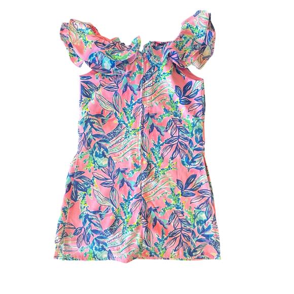 Lilly Pulitzer Linwood Ruffle Romper Pink Floral under short with over skirt 2 - Picture 6 of 9